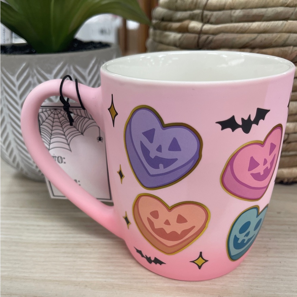 Pink Halloween Pastel Jack o’lantern Hearts & Bats Matte Soft Touch mug NWT
